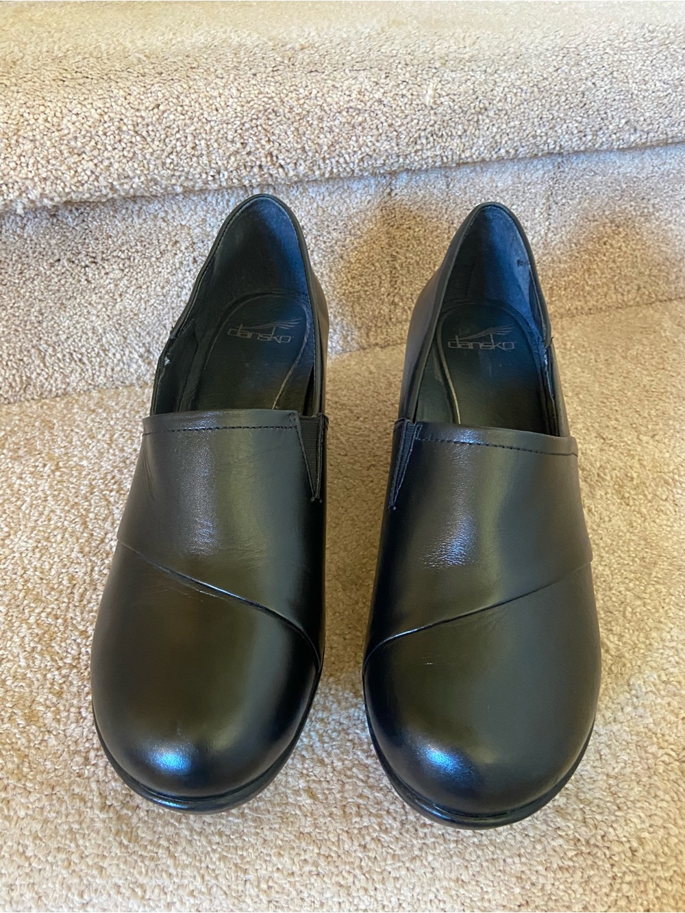 Dansko Black Leather Slip-On Crossover Moccasins